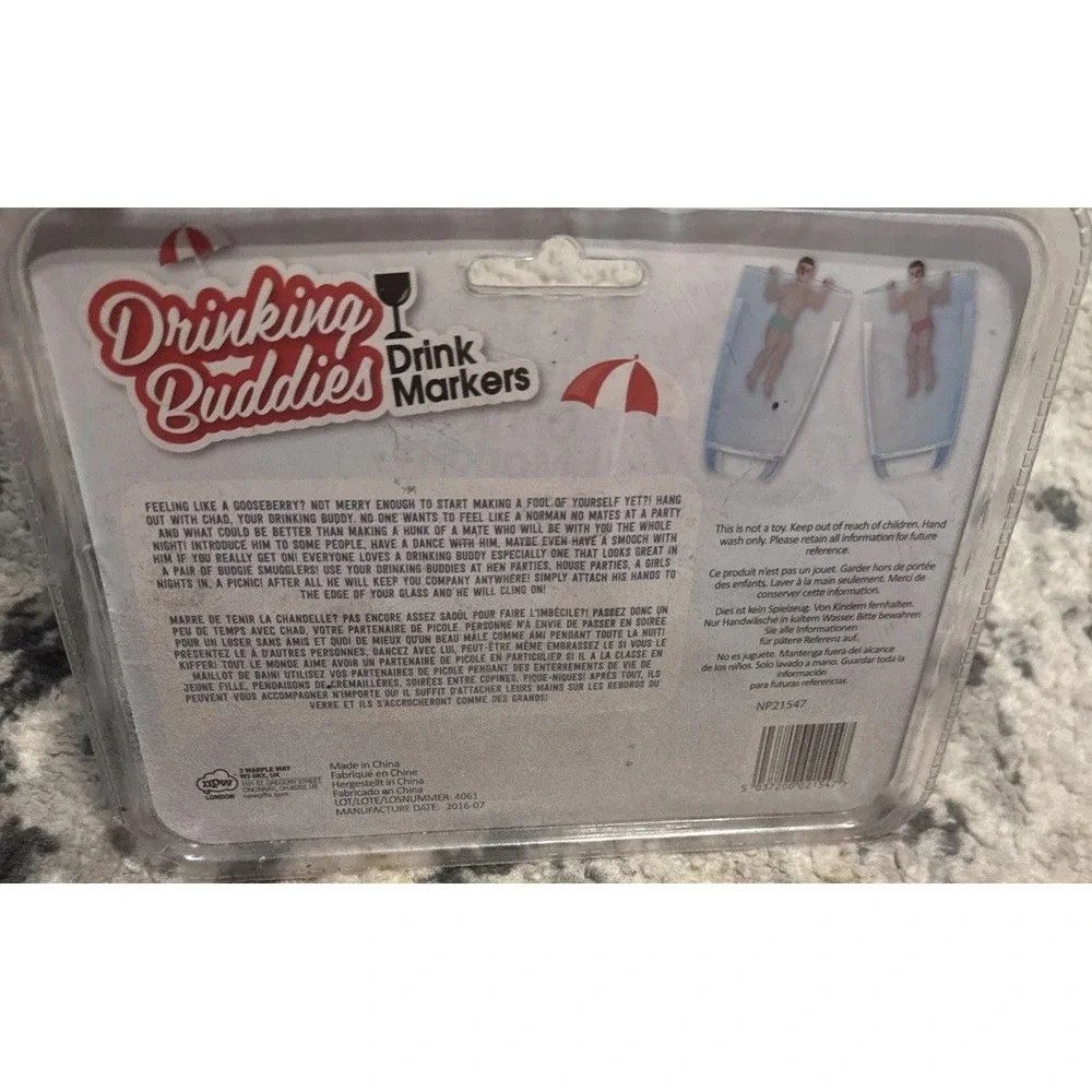 Drinking Buddies 6 Men Beach Drink Markers Party Cocktail Beer Wine Glass New